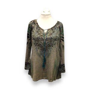 World Unity Womens OX Long Sleeve Boho Tunic Top With Tassel